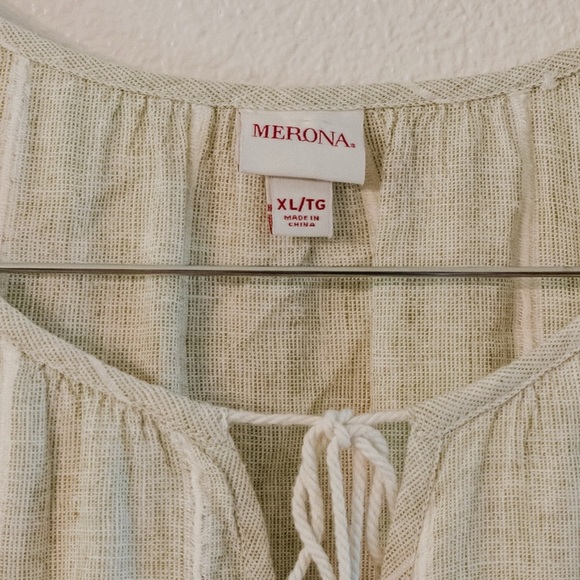 Merona Women's Light Beige Blouse with Tassel Tie - Picture 2 of 2
